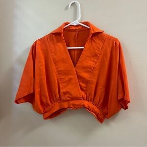 Emery Rose Orange Collar Cropped Top